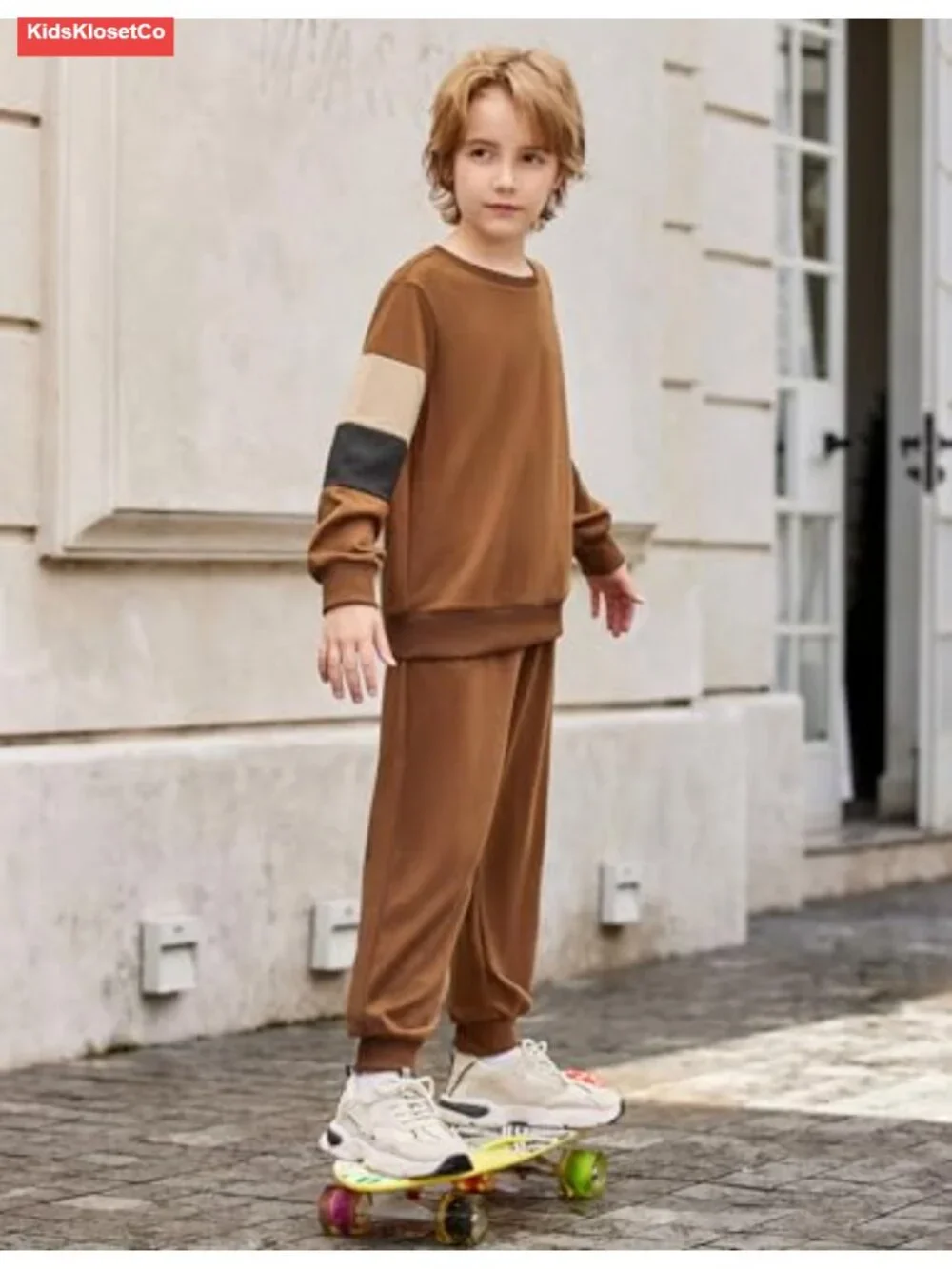 Boy's 2-Piece Color Block Sweatshirt & Pants Set Long Sleeve Pull-On